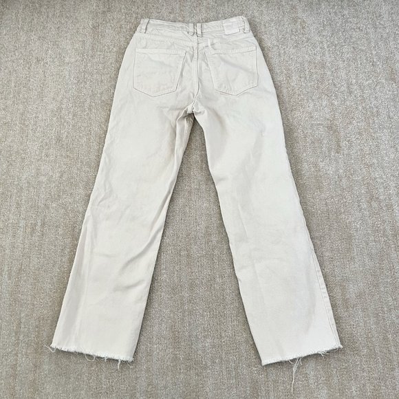 Zara High Waisted Distressed Straight Leg Jeans 4 Cream Cropped - Picture 4 of 9